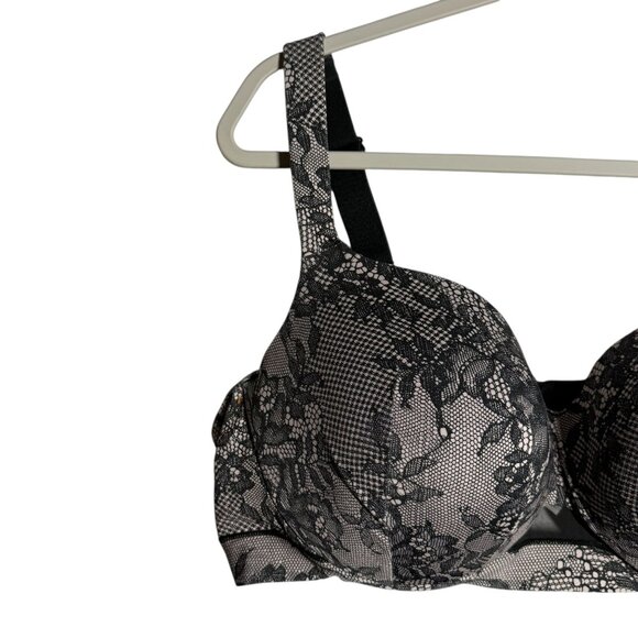 Cacique Black & Nude Lace Full Coverage Underwire Bra Size 44DD Adjustable Strap - Picture 2 of 6
